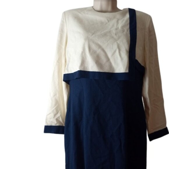 VTG Steven Stolman Talbots Womens Sheath Dress Navy Cream Colorblock 8P New - Picture 2 of 5